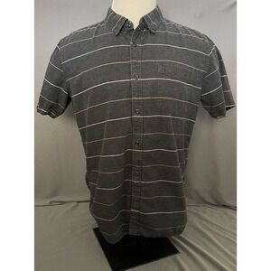 Hurley Mens XL Short Sleeve Button Down Gray Striped Pocket Shirt